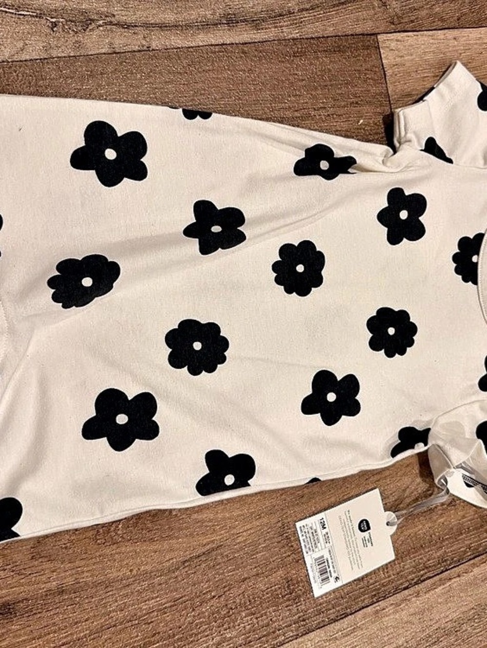 Floral Short Sleeve Tee Girls 12M Cream & Black NWT